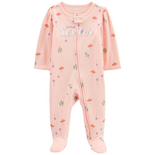 Baby Little Sister 2-Way Zip Cotton Sleep & Play Pajamas - NB - Style,Pink