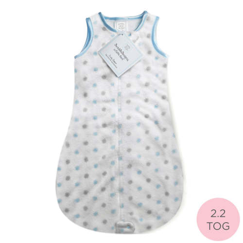 Cozy Non-Weighted zzZipMe Sack - Pastel Blue & Sterling Dots – SwaddleDesigns