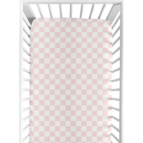 Sweet Jojo Designs Fitted Baby Crib Sheets (Pink Gingham Checkered) for Girls, Infant Nursery, Toddler Room - Standard Size (Neutral, Plaid, Vintage, Modern, Check, Blush & White, Geometric, Retro)