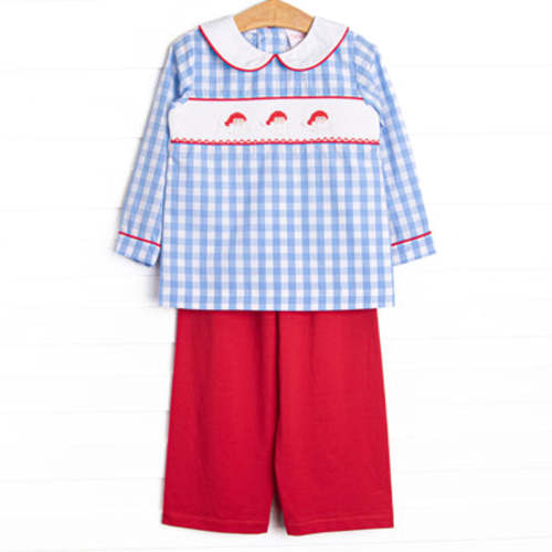 Checking It Twice Smocked Pant Set, Blue – Stitchy Fish