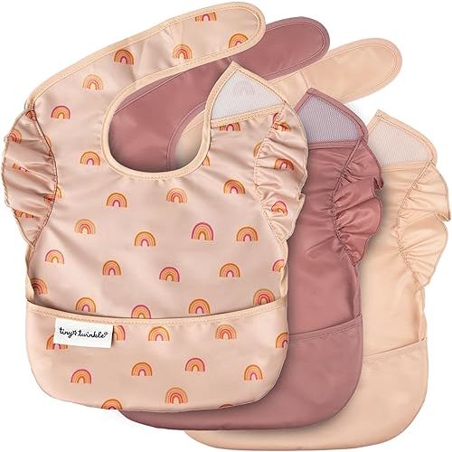Tiny Twinkle Mess-Proof Baby Bib - Waterproof Bib for Baby Boy or Girl - PFAS, PVC, BPA, Phthalate Free - Baby Food Bibs