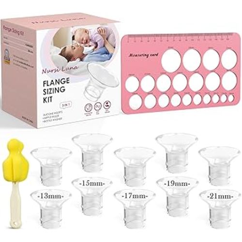 Flange Sizing Kit 3 in 1 with 10PCS Flange Inserts 13/15/17/19/21mm, Silicone Breast Pump Flanges Insert Kit for 24mm Electric Breast Pump, Pumping Breastfeeding Essentials Kit for New Mom