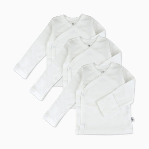 Honest Baby Clothing 3-Pack Organic Cotton Long Sleeve Side-Snap Tops - Bright White, Newborn