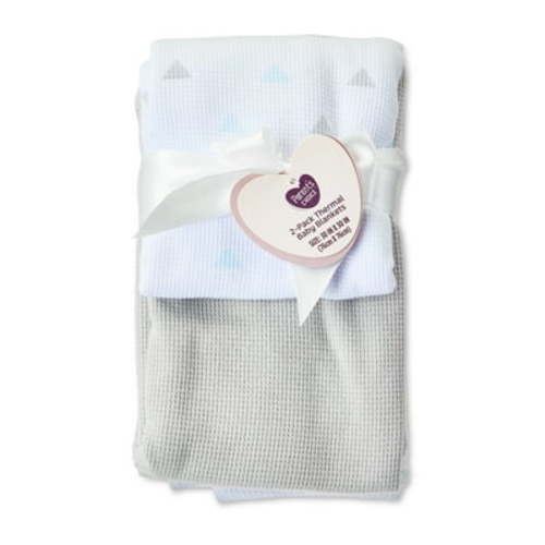 Parent's Choice Gray & Aqua Triangle 100% Cotton 2-Pack Thermal Baby Blanket, Infant Boy or Girl, Unisex