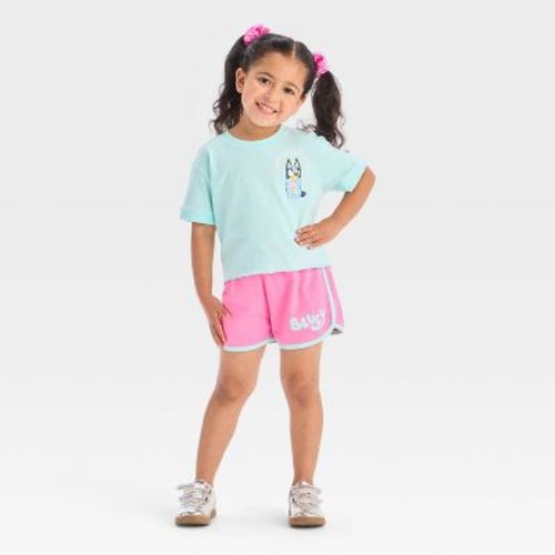 Toddler Girls' 2pc Bluey Short Sleeve T-Shirt and Shorts Set - Blue/Pink 2T