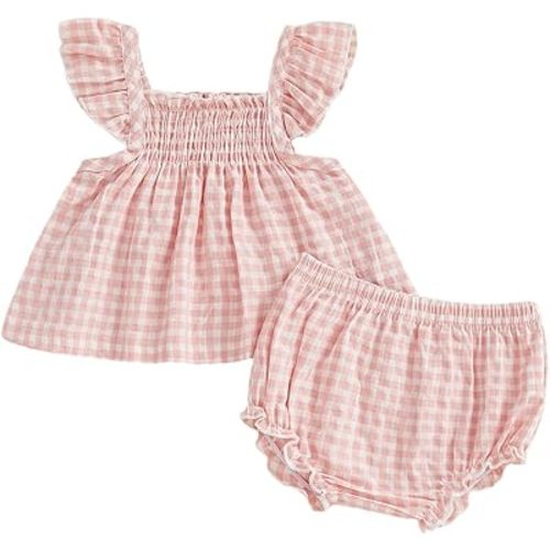 Baby Girl Summer Clothes Plaid Ruffle Shirt Tops Bloomers Shorts 2 Pcs Infant Cute Outfits Set 3 6 12 18 24 Months