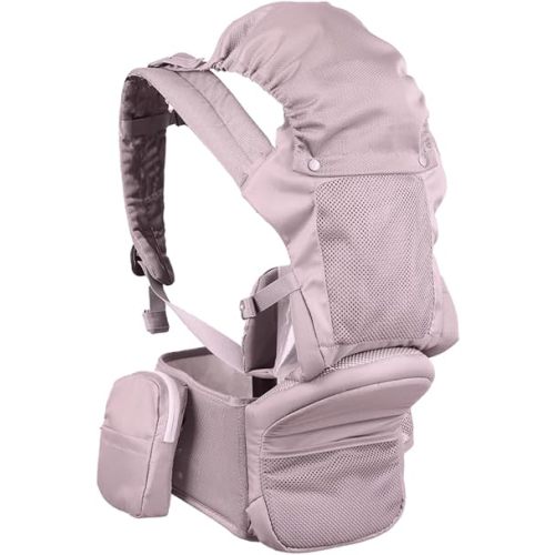 Baby Carrier with Hip Seat - Ergonomic, Cozy and Lightweight Infant Carrier for 7-44lbs, Effortless to Put On, Ideal for Hands-Free Parenting, Enhanced Lumbar Support (Pink)