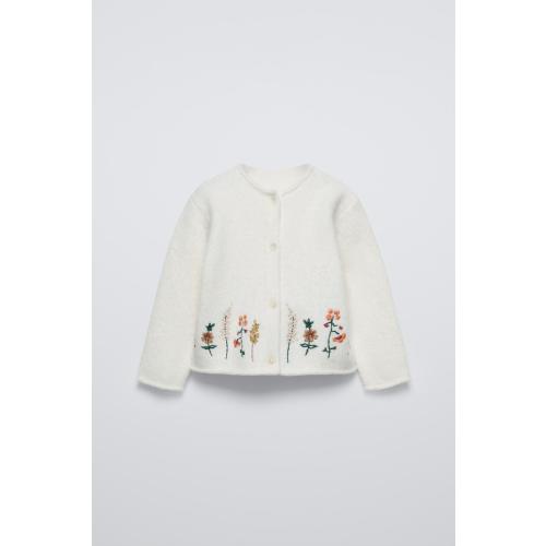 FLORAL EMBROIDERY KNIT CARDIGAN - Ecru | ZARA United States