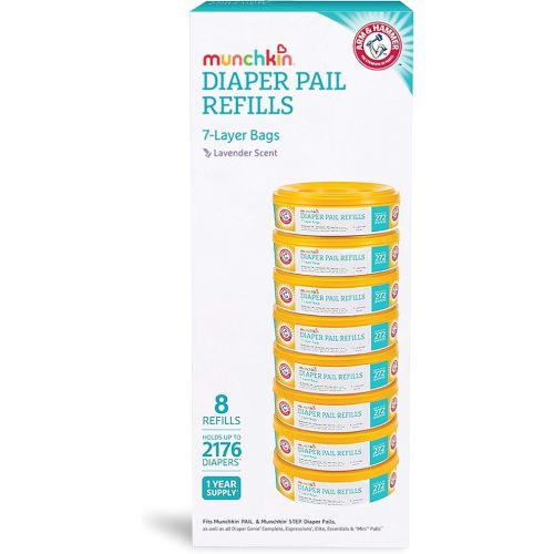 Munchkin® Arm & Hammer Diaper Pail Refill Rings, Holds up to 2,176 Newborn Diapers, 8 Pack