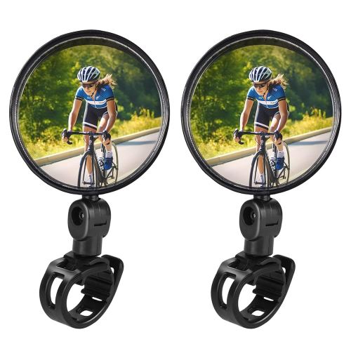 Bike Mirror, Bicycle Cycling Rear View Safe Mirrors, Adjustable Rotatable Handlebars Mounted Plastic Convex Mirror for Mountain Road Bikes