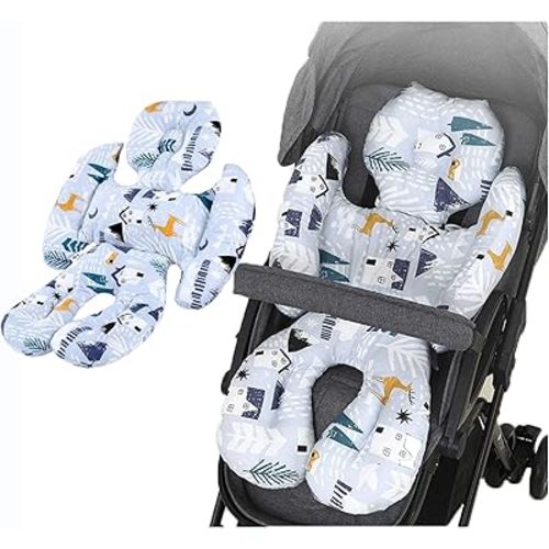 Baby Stroller Insert Stroller Head and Body Support Cushion Car Seat Insert Universal Pram Seat Cushion Stroller Liner Pushchair Seat Cushion Pad For Baby High Chair Buggy Bassinet (cartoon grey)