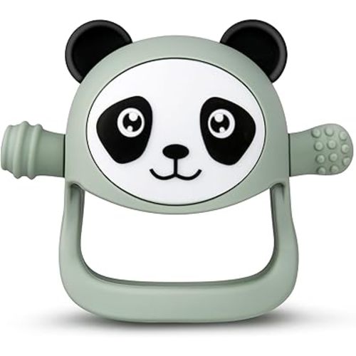 COZYPANDA Teething Toys for Babies 0-6-12 Months, Never Drop Baby Teether for Teething Relief, Silicone Panda Baby Hand Mittens with Sucking Need Pacifier, Baby Chew Toys for Breast Feeding (Green)