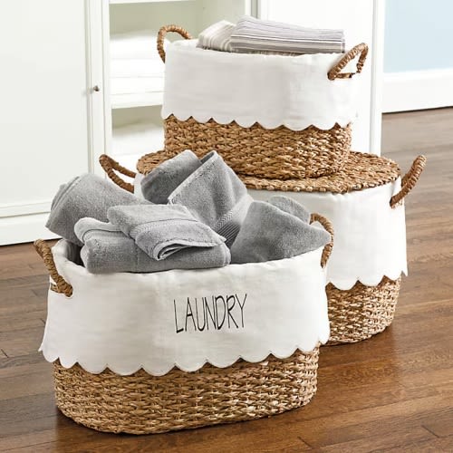 Bunny Williams Nesting Baskets With Scalloped Liner - Set Of 3