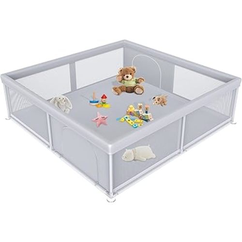 Extra Large Baby Playpen 79×79 Inch, Playpen with 2 Zipper Door for Babies and Toddlers, Play Pen Pin Indoor Outdoor Baby Play Fence