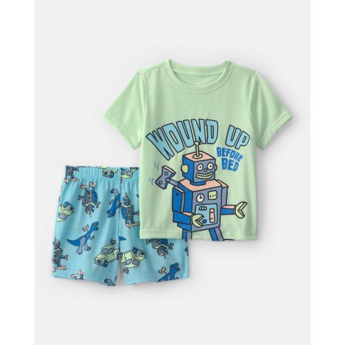 Toddler Boy Robot Short-Sleeve Loose Fit 2-Piece Pajama Set - Green/Blue | Carter's