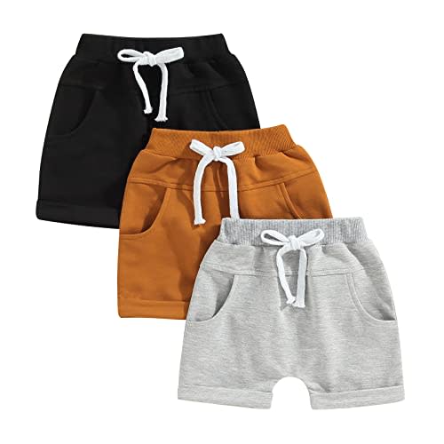 Yoawdats Baby Boys' 3-Pack Pull-on Jogger Shorts Knit Shorts Classic Fit Elastic Waist Toddler Shorts Kids Multipacks Pants