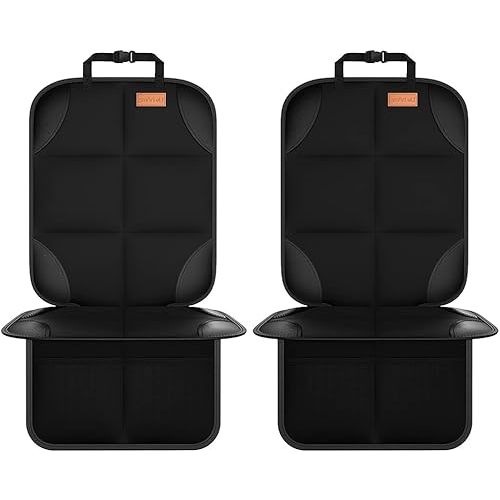 Car Seat Protector, 2Pack Seat Protector Protect Child Seats with Thickest Padding and Non-Slip Backing Mesh Pockets for Baby and Pet,Sedan SUV Truck (Black)