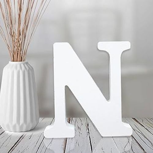 AOCEAN 4 Inch White Wood Letters Unfinished Wood Letters for Wall Decor Decorative Standing Letters Slices Sign Board Decoration for Craft Home Party Projects (N)