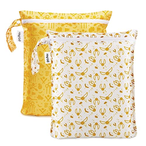 Bumkins Waterproof Wet Bag, Washable, Reusable for Travel, Beach, Pool, Stroller, Diapers, Dirty Gym Clothes, Wet Swimsuits, Toiletries, 12x14 - Harry Potter Quidditch (2-Pack)