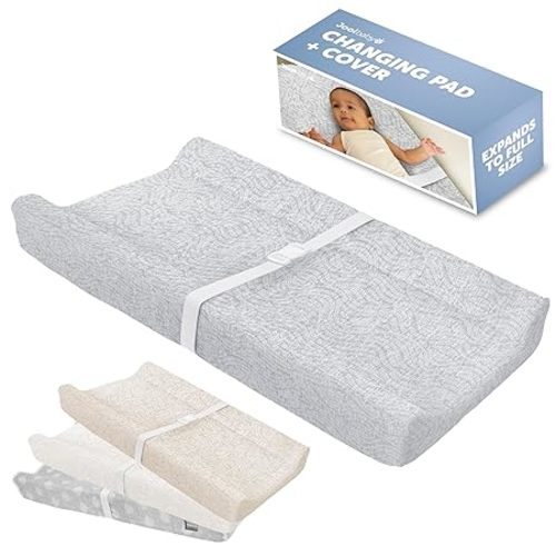 Jool Baby Serenity Soft Changing Pad + Washable Cover, Non-Slip - Fits Standard Changing Tables & Dressers (Wave Pattern, Gray)