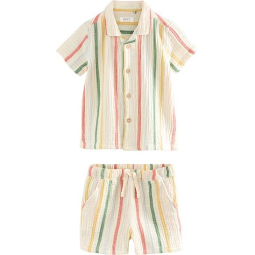 Kids' Stripe Cotton Seersucker Camp Shirt & Drawstring Shorts Set, 12-18M
