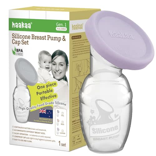 haakaa Manual Breast Pump Breastfeeding Pump with Food Grade Silicone Cap (Lavender) 4oz/100ml
