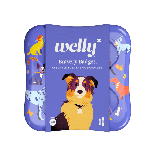 Welly Flex Fabric Bandages, Dog Pattern Bravery Badges for Kids, Assorted Sizes, 48 Count