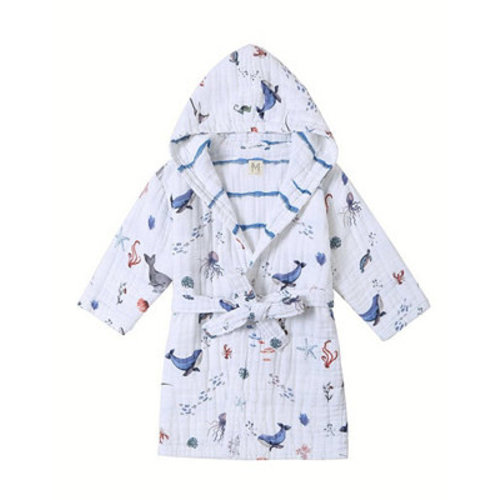 Malabar Baby GOTS Certified Organic Cotton Muslin Hooded Reversible Bath Robe