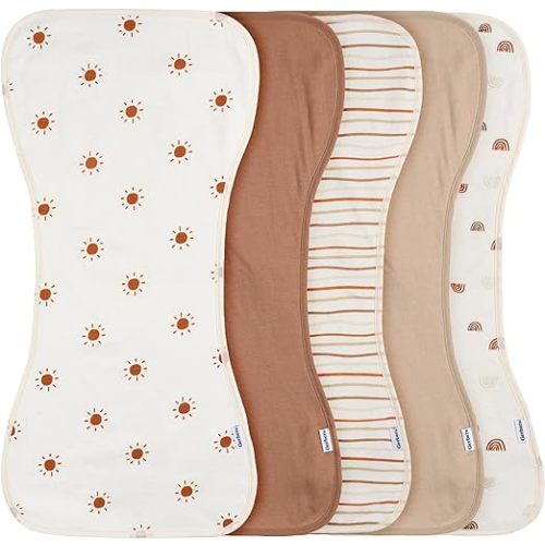 Gerber Baby Unisex Burp Cloths 5-Pack, Rust Tan, Size 10.5" x 21"
