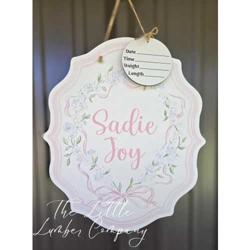 Floral Bow Printed Custom Personalized Name Sign | Hospital Door Hanger | Grandmillenal Announcement | Custom Baby Name Sign | Name Sign