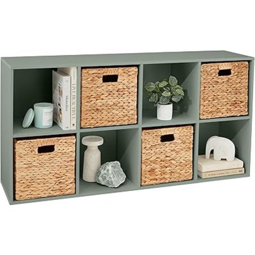 Best Choice Products 8-Cube Storage Organizer, 11in Shelf Opening, Bookcase, Display Shelf, Customizable w/ 3 Removable Back Panels – Sage