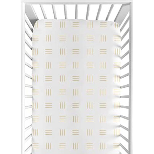 Sweet Jojo Designs White and Yellow Boho Mudcloth Boy or Girl Fitted Crib Sheet Baby or Toddler Bed Nursery - Mustard Bohemian Woodland Tribal Southwest Mud Cloth Hatch Gender Neutral Triple Line
