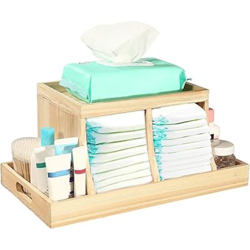 Three colors Diaper Organizer, Wooden Diaper Caddy Organizer, Changing Table Organizer, Diaper Storage Organizer, Nursery Baby Organization (Brown)