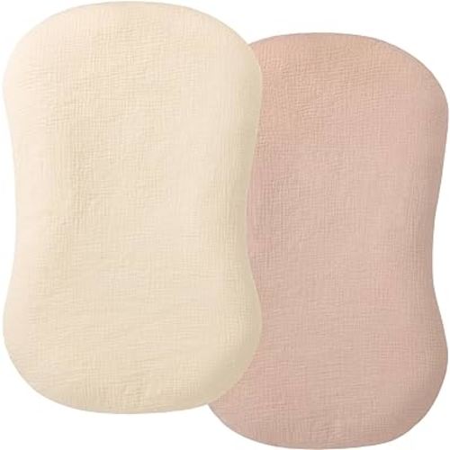 Muslin Baby Lounger Cover 2 Pack, Organic Cotton Removable Slipcover for Newborn Lounger, Soft and Breathable Infant Lounger Cover for Boys Girls, Beige & Blush