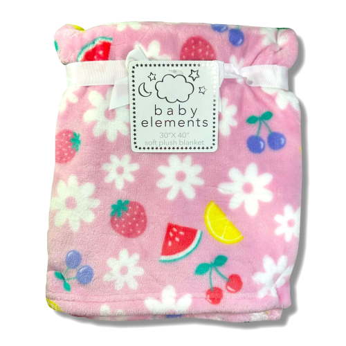 BLANKET PLUSH - BABY ELEMENTS GIRLS 253 - CHERRY FRUITS - BABY TODDLER CRIB