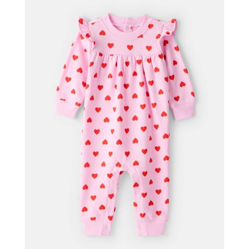 Baby Girl DayDream Fleece Heart Long-Sleeve Jumpsuit - Pink | Carter's