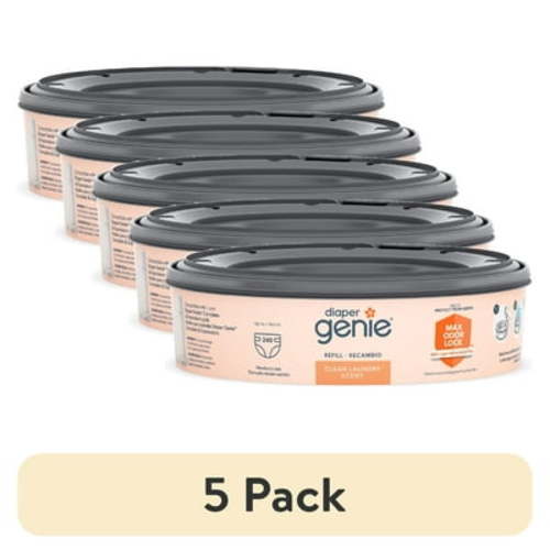 (5 pack) Diaper Genie Diaper Pail Round Refill, Clean Laundry Scent, 1 Pk, 240 Ct, Orange