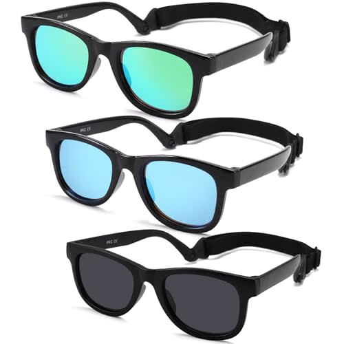 3 Pack Bendable Flexible Polarized Newborn Baby Sunglasses with Silicon Strap for Infant Boys Girls Age 0-12 Months CA9062
