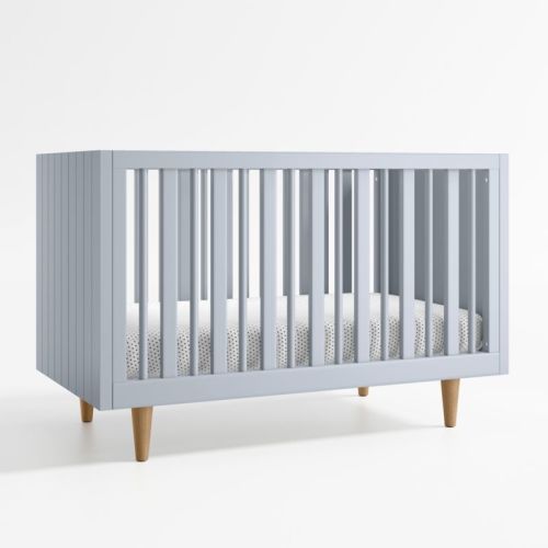 Finn Mist Blue Wood Convertible Baby Crib with Toddler Bed Rail