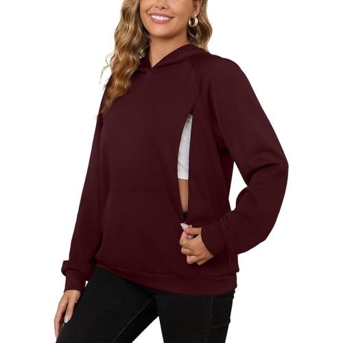 Bhome Nursing Sweatshirt Hoodie for Breastfeeding with Hidden Zippers Maternity Breast Pumping Tops Kangaroo Pocket