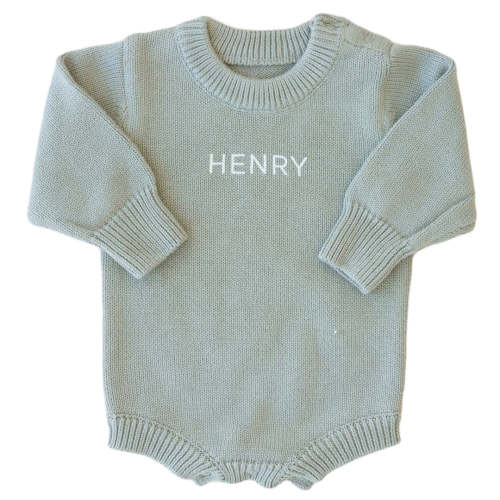 Personalized Knit Sweater Bubble Romper | Smoke