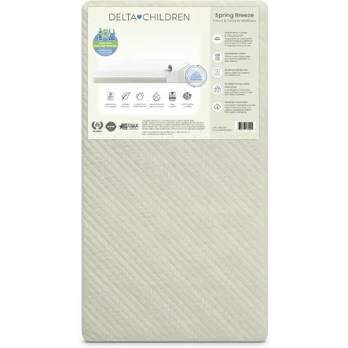 Delta Children Spring Breeze Mattress - Breathable Baby Crib & Toddler Mattress with Cloud Core - Machine Washable Cover - GREENGUARD Gold – Waterproof