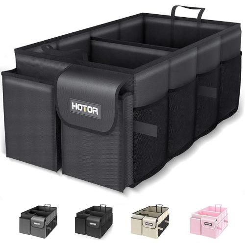 HOTOR Trunk Organizer for Car - Large-Capacity Car Organizer, Foldable Trunk organizer for SUVs & Sedans, Sturdy Car Organization for Car Accessories, Tools, Sundries, Black, 2 Compartments - Two front pocket