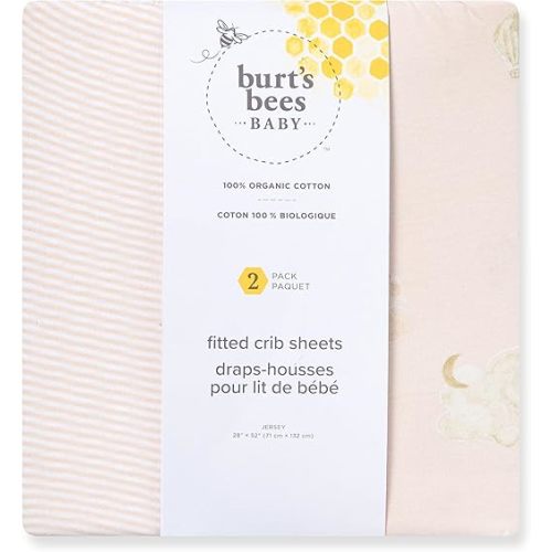Burt's Bees Baby Essential Organic Cotton Fitted Crib Sheet, Breathable for Boy Girl Standard Crib & Toddler Mattresses