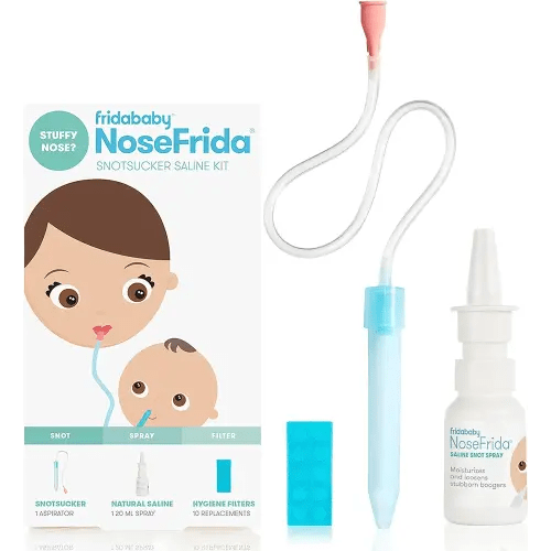 Frida Baby Nasal Aspirator NoseFrida The Snotsucker with 10 Extra Filters and All-Natural Saline Nasal Spray