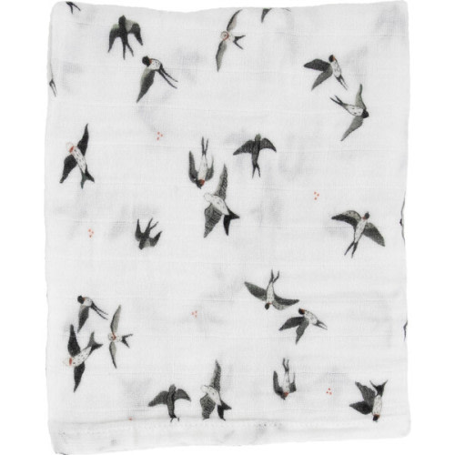 Organic Cotton Muslin Swaddle Blanket, Swallows - Little Unicorn | Maisonette
