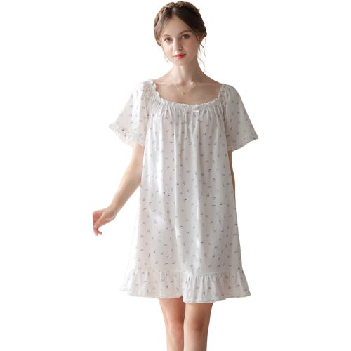 Women's Cotton Nightgowns Vintage Lightweight Gown Sets Short Sleeve Princess Nightdress