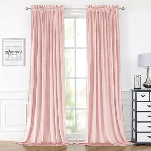 Pink Velvet Curtains 84 Inches for Bedroom, Thermal Insulated Curtains- Room Darkening Sun Blocking Rod Pocket Window Drapes for Living Room, 2 Panels, 42 x 84 Inches