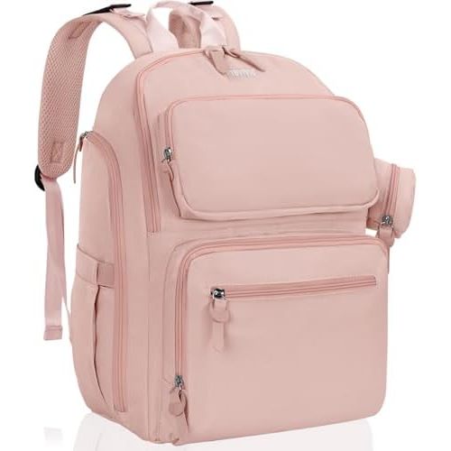 Diaper Bag Large Capacity Diaper Backpack Multi-Function Baby Diaper Bag For Dad And Mom With Insulated Pockets, Stroller Straps, Pink