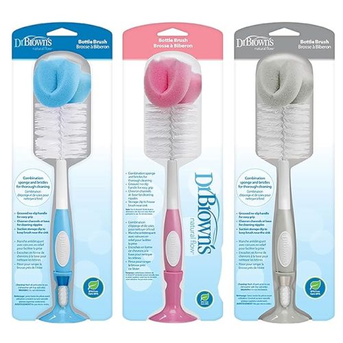 Dr. Brown's Baby Bottle Cleaning Brush with Sponge, Scrubber and Nipple Cleaner, Variety Pack 3 Brushes - 3-pack, Multi-color Variety Pack